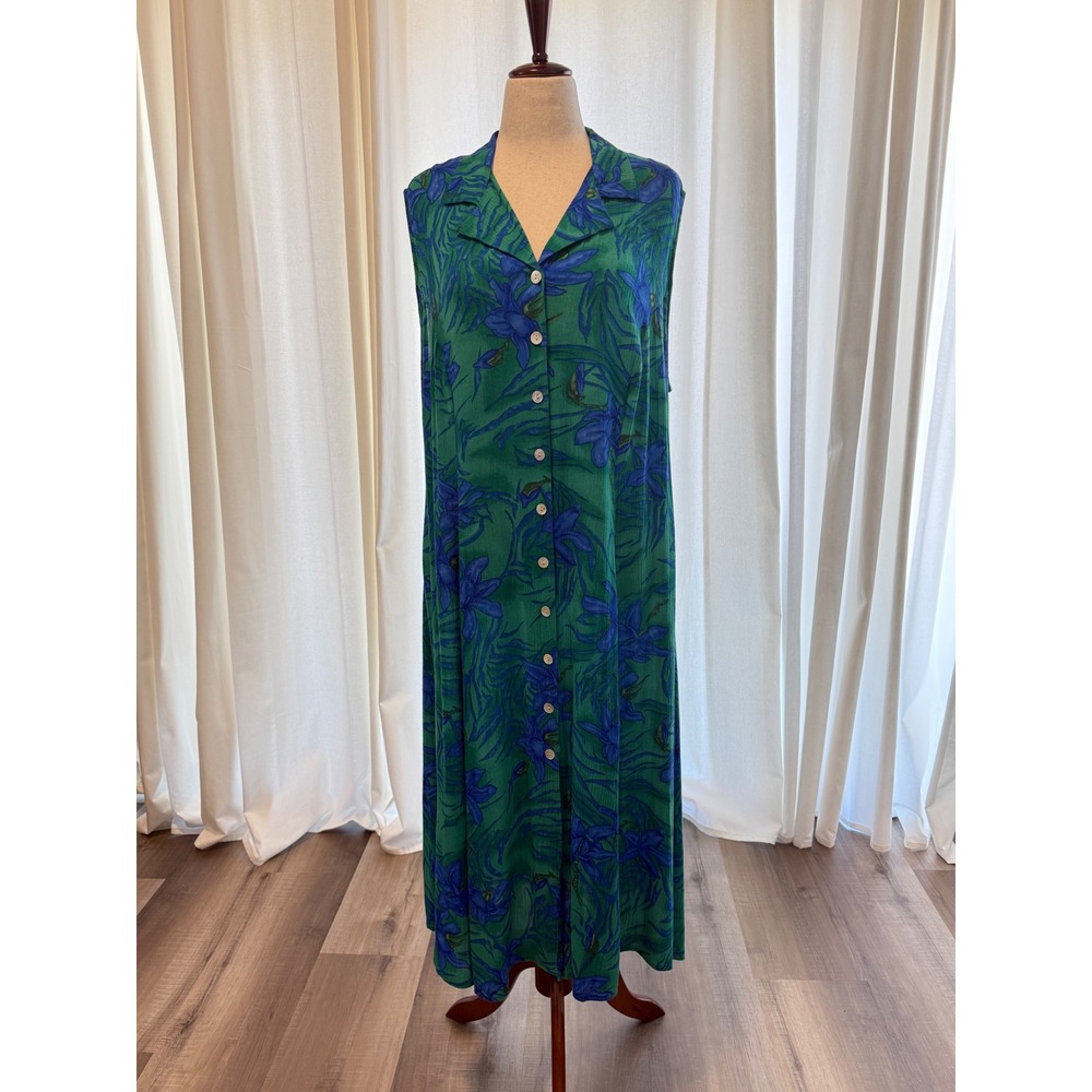 Vintage Betsy Lauren 20W Tropical Floral Rayon Maxi Dress Resort Cruise